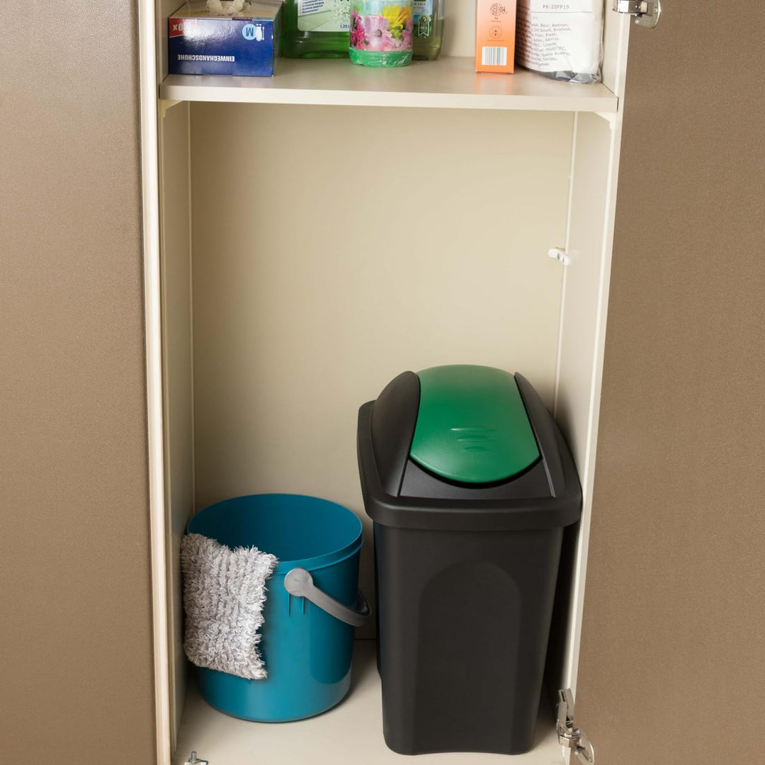 Mülleimer 30l schwarz gelb eckig, Schwingdeckel Mülleimer Küche, Mülltonne, Abfalleimer Küche, Mistk