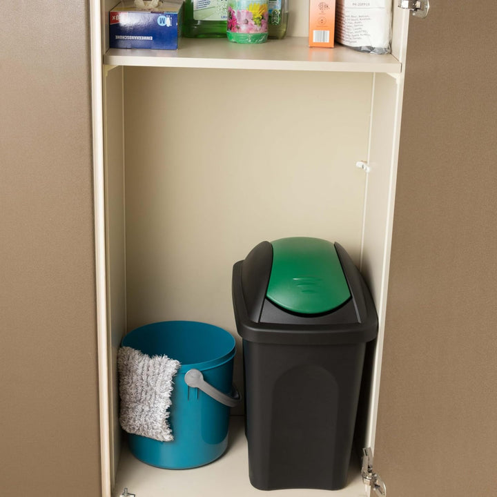 Mülleimer 30l schwarz gelb eckig, Schwingdeckel Mülleimer Küche, Mülltonne, Abfalleimer Küche, Mistk