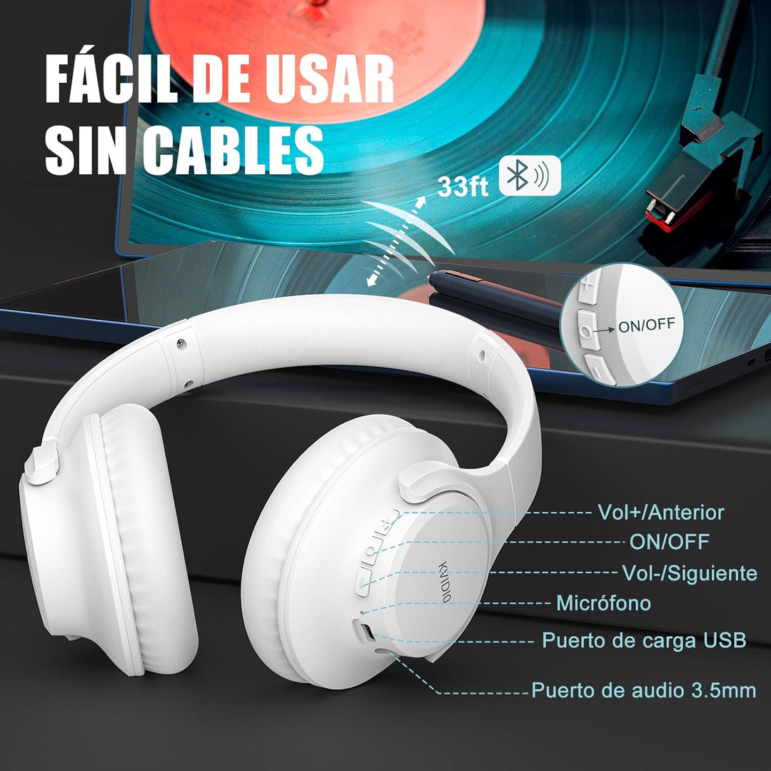 KVIDIO Bluetooth Kopfhörer, Kabellose Kopfhörer mit 65 Stunden Spielzeit, Intensiver Bass, Wireless