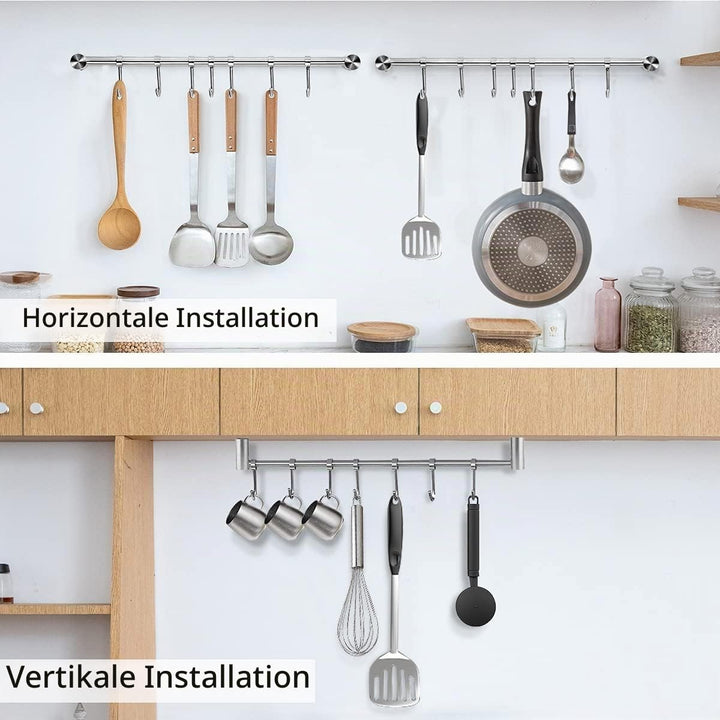 Geschirr hängende Rack mit 12 abnehmbaren Haken, Edelstahl Küche Schiene Pfanne Hanger Wandmontage O