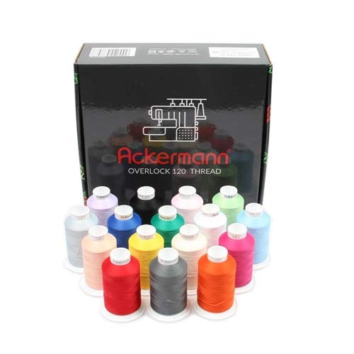 Ackermann Overlock Bauschgarn Nähgarn 16x 1.000m Box, Stärke 120, 100% Polyester