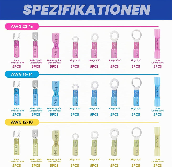 Crimpzange AWG 22–10 mit 120 Schrumpfverbindern, 1