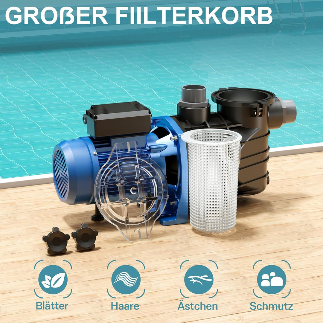 Pool Pumpe 22500 l/h 1500 W Schwimmbadpumpe Filterpumpe Umwälzpumpe