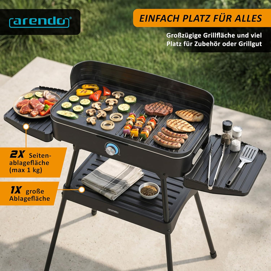 Arendo - Tischgrill Elektrogrill Edelstahl – 2200W Leistung – Gleichmässige Temperaturverteilung – G