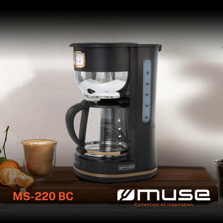 Muse Kaffeeautomat MS-220 BC | mit Glaskanne, analoge Anzeige für Warmhaltung, 10 Tassen Fassungsver