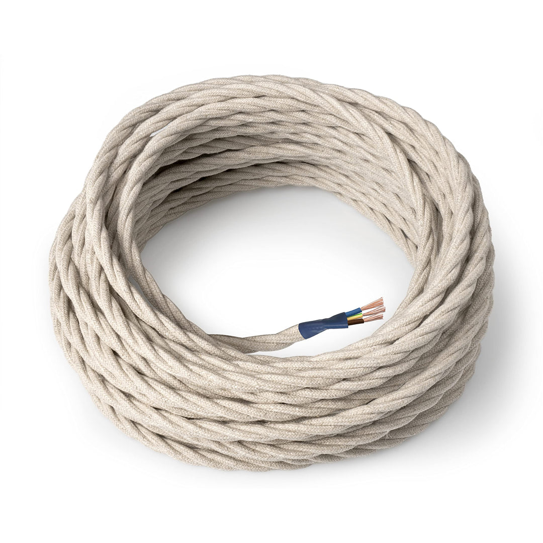 Amarcords - Textilkabel für Lampen TUFF, geflochten, Hanf, 5 Meter, mit Erdung 3x0,75 - Stoffkabel m