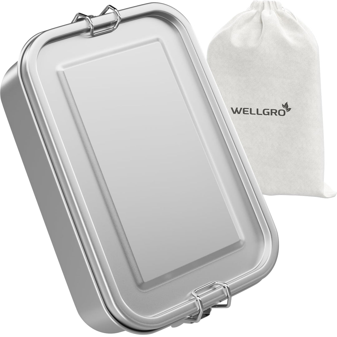 WELLGRO Edelstahl Dosen eckig - 550ml 850ml 1400ml 2400ml auslaufsicher Metall Brotdose Lunchbox, Ka