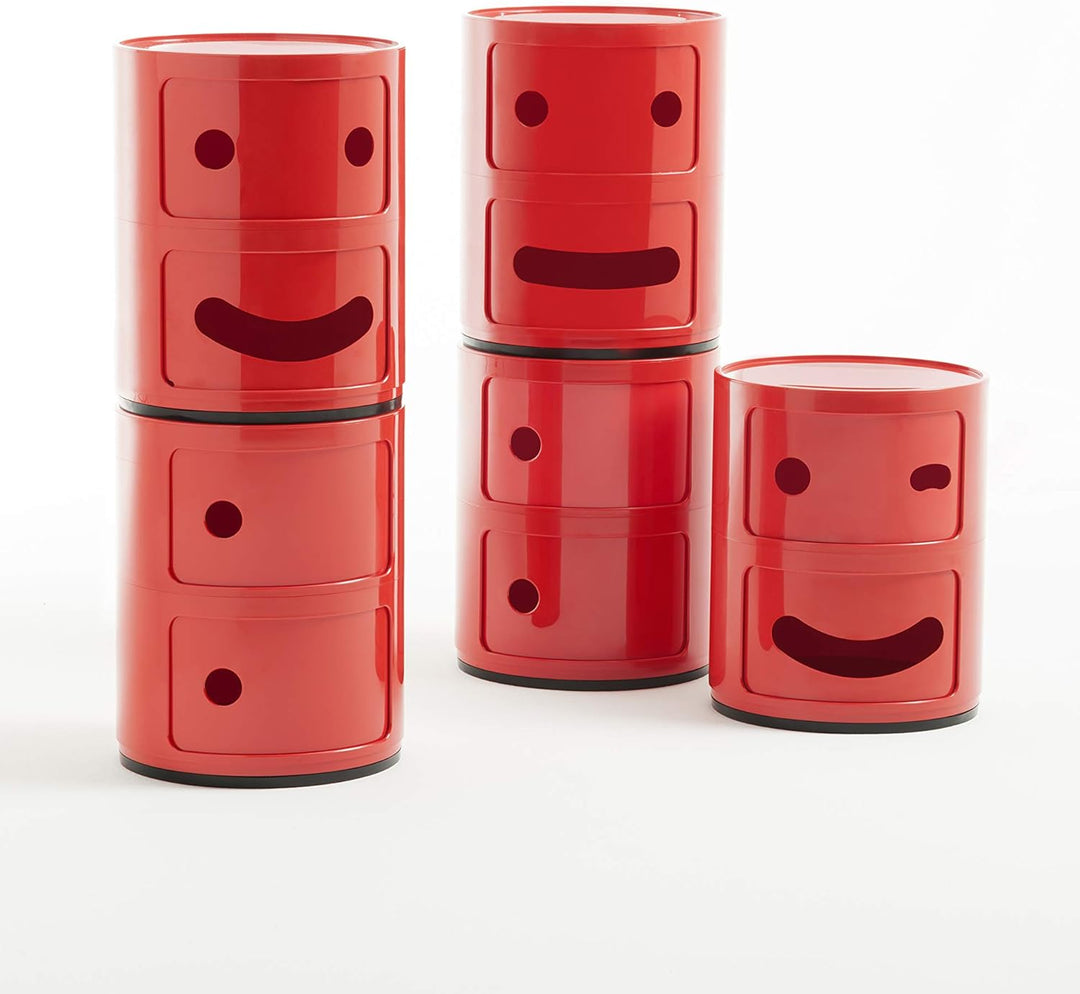 Kartell Componibili Container zwinkernd, Kunststoff, Rot, 32 x 32 x 40 cm 2-fächer Smile Rot Zwinker