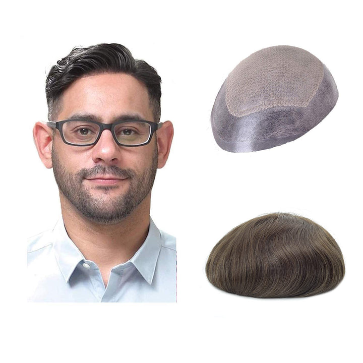Lordhair Knotenlos Toupet für Männer, Haut Eben Injiziert Mensch Haar System, Basisgrösse 8x10 Zoll