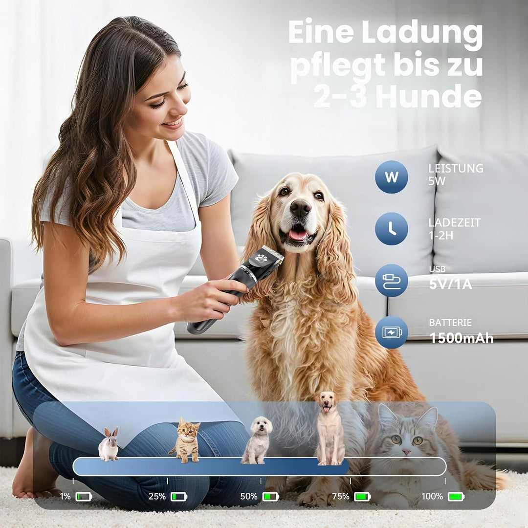 Hundeschermaschine, Hundepflegeset, 2-Gang-Geräuscharmes IPX5-wasserdichtes LED-Display, professione