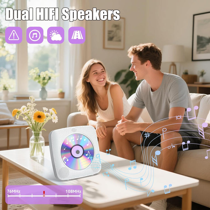 Gueray Desktop CD Player Bluetooth CD-Spieler mit Lautsprechern für Zuhause 1800mAh Tragbarer CD-Pla
