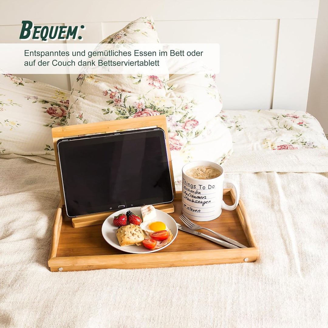 Relaxdays 4 x Betttablett klappbar, Essenstablett mit Füssen, Frühstück im Bett, Bambus &amp; MDF, HxBxT
