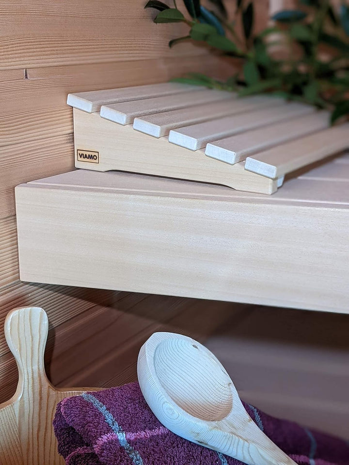 VIAMO® Sauna Kopfstütze Kopfteil Rückenlehne aus Abachiholz, 39,5 cm x 30 cm Grösse 1 (1er, Grösse 1