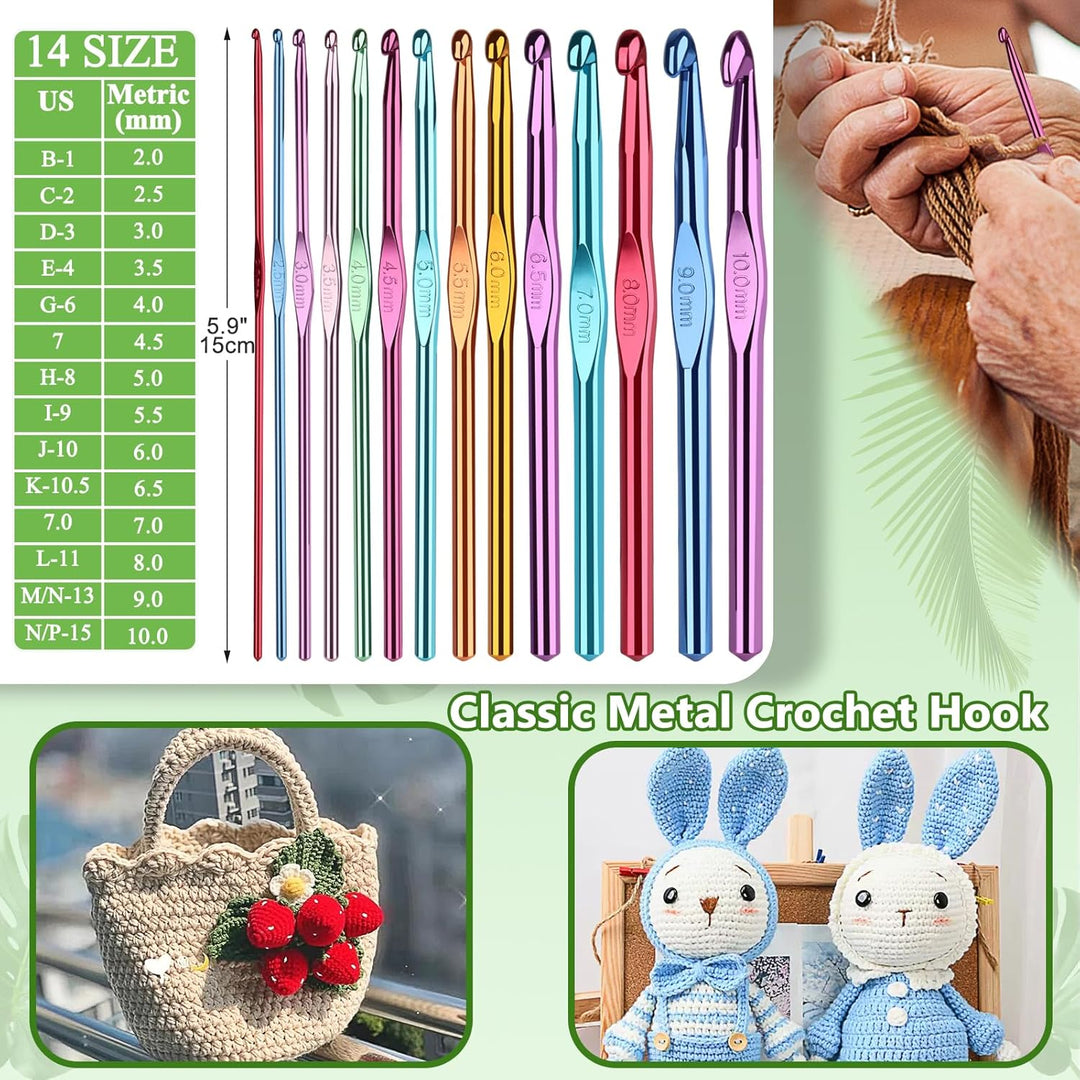 Coopay Häkelnadel Set, Tragbar Häkelset für Anfänger, Bunte Metall Häkelnadel und TPR Häkelnadeln mi