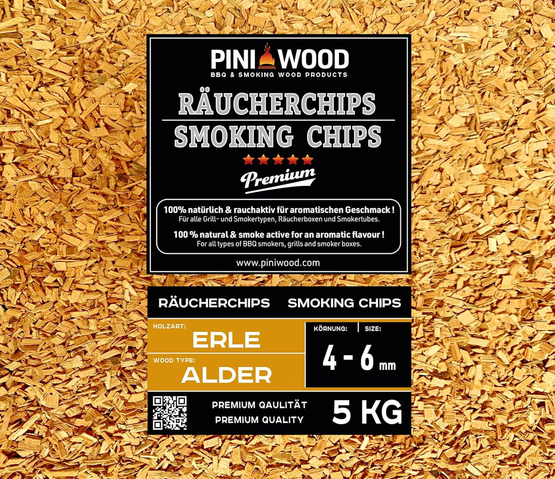 PINI 5 Kg Räucherchips Erle ohne Rinde 4-6 mm Smoking Chips Räucherspäne