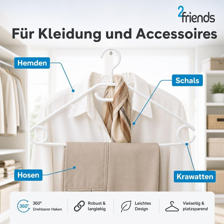 50 Kleiderbügel weiss Kunststoff mit drehbaren Haken, 41 cm Kleiderbügel Plastik weiss, 50 Stück Büg