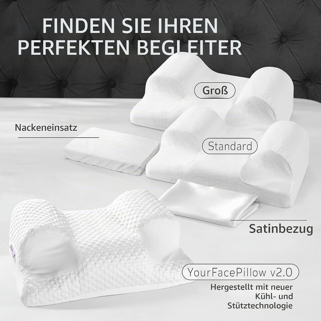 YourFacePillow mit Satinbezug - Nackenkissen - Anti-Falten Anti-Aging Memory Foam Kissen - Nackenstü