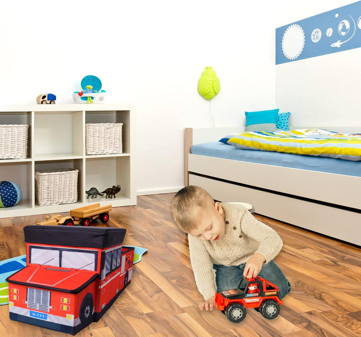 TE-Trend Faltbare Feuerwehr Auto Aufbewahrungsbox Ordnungsbox Spielbox Kinder Jungen Spielzeugtruhe