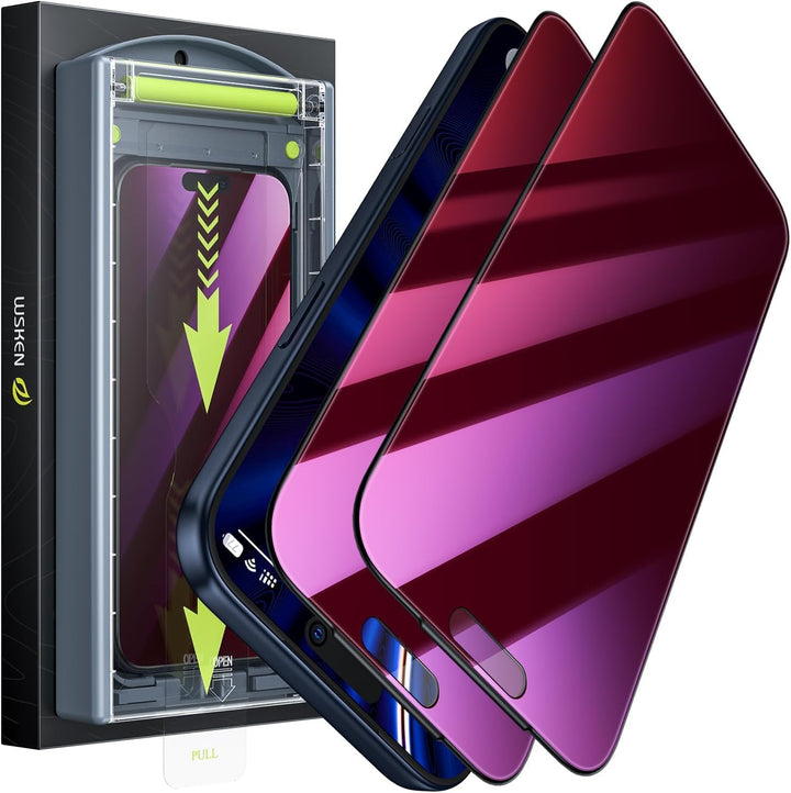 WSKEN für iPhone 16 Pro Max für Panzerglas Sichtschutz - [Anti Blaulicht] [Auto Dust-Elimination] Pu