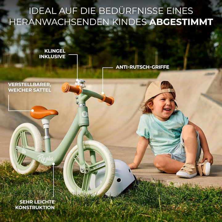 Kinderkraft Laufrad FLY PLUS 2, Lernlaufrad, Kinderlaufrad, Fahrrad mit Zubehör, Klingel, höhenverst