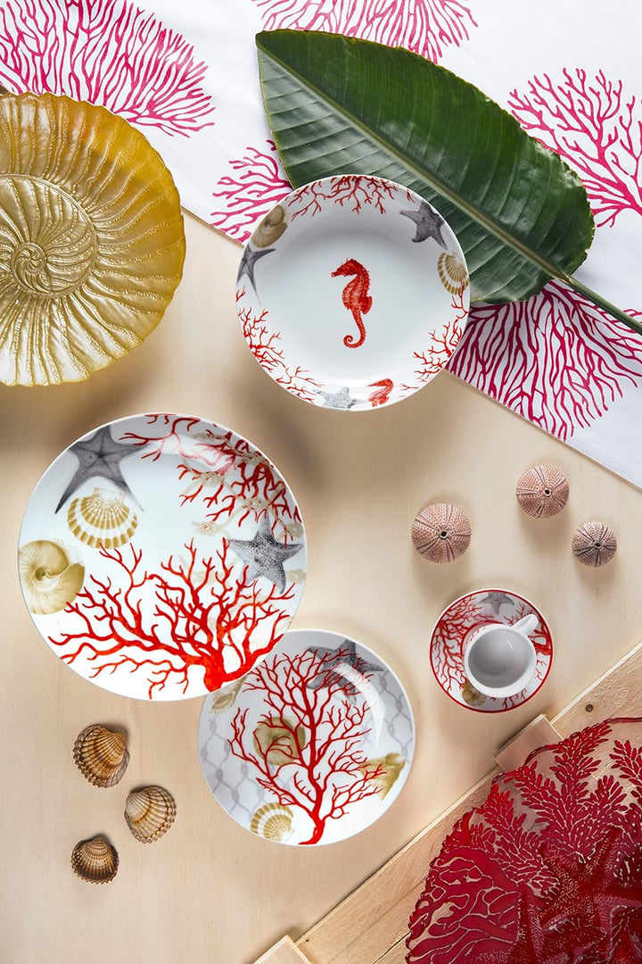 Excelsa 62717 Coral Set mit 6 Espressotassen und Untertassen, Porzellan, Mehrfarbig