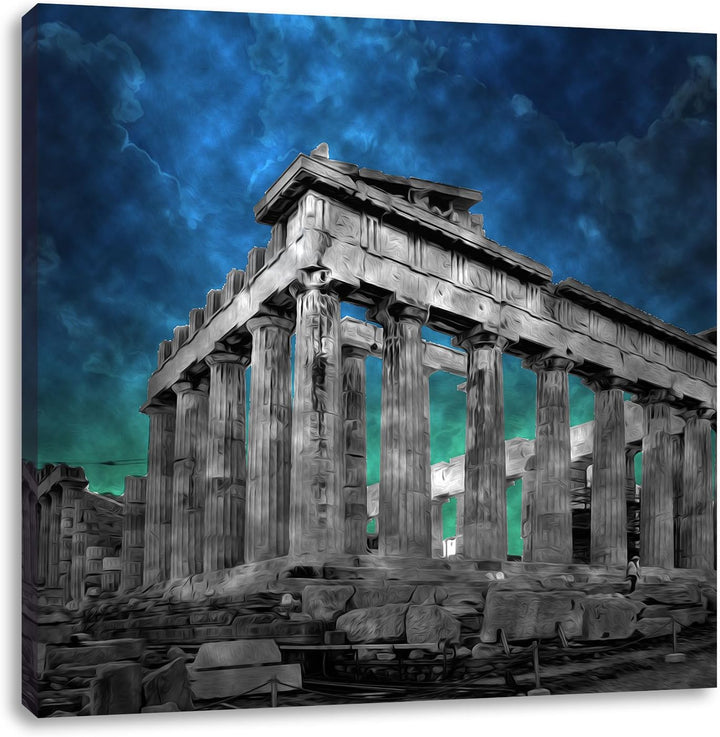 Pixxprint Propyläe von Akropolis in Athen schwarz/weiss, Format: 70x70 auf Leinwand, 70x70