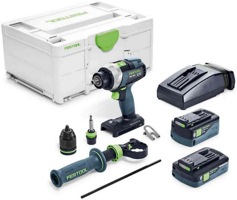 Festool Akku-Bohrschrauber TDC 18/4 5,0/4,0 I-Plus QUADRIVE (mit Akkupacks, Schnellladegerät, Werkze