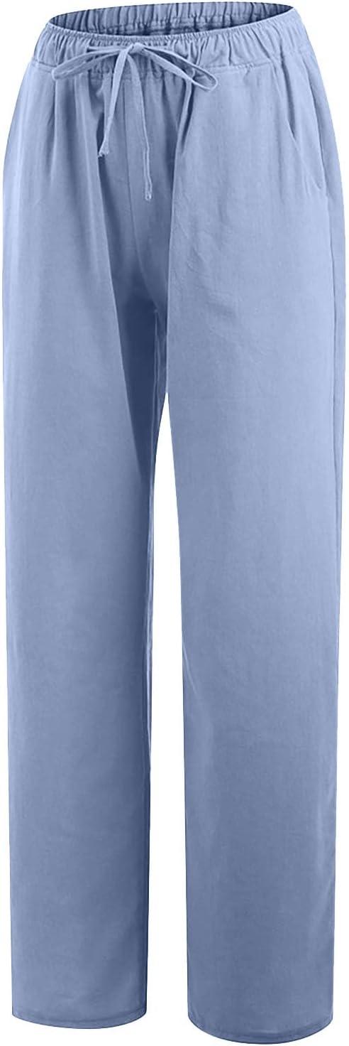 3er Pack Leinenhose Damen Sommer Freizeit Hose Lang Locker Sommerhose Casual Einfarbig Leinenhose Ba