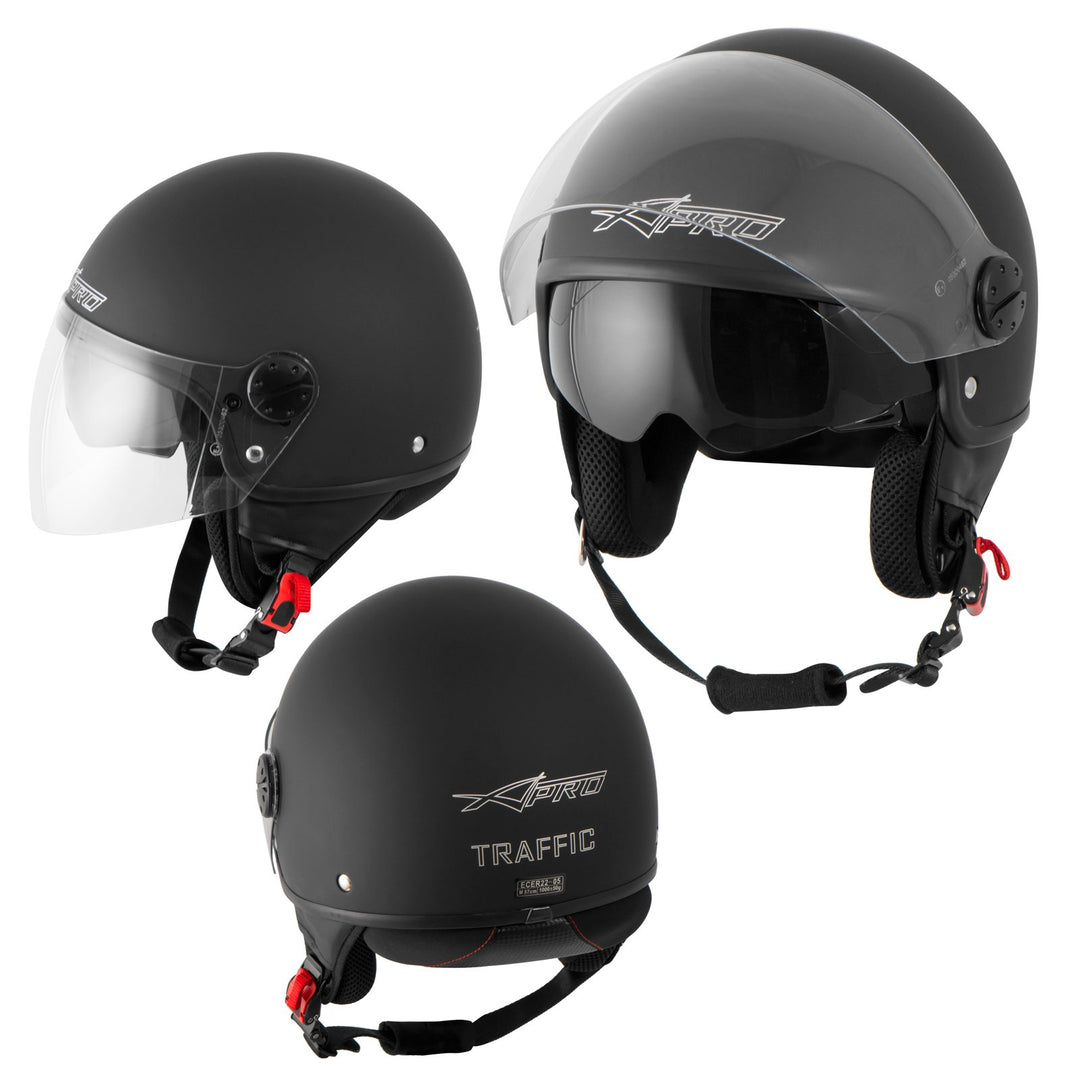 Motorradhelm Motorrad Roller Jet Helm Innensonnenblende 2 Viser SonicMoto 57 cm ( M) Matt Schwarz, 5