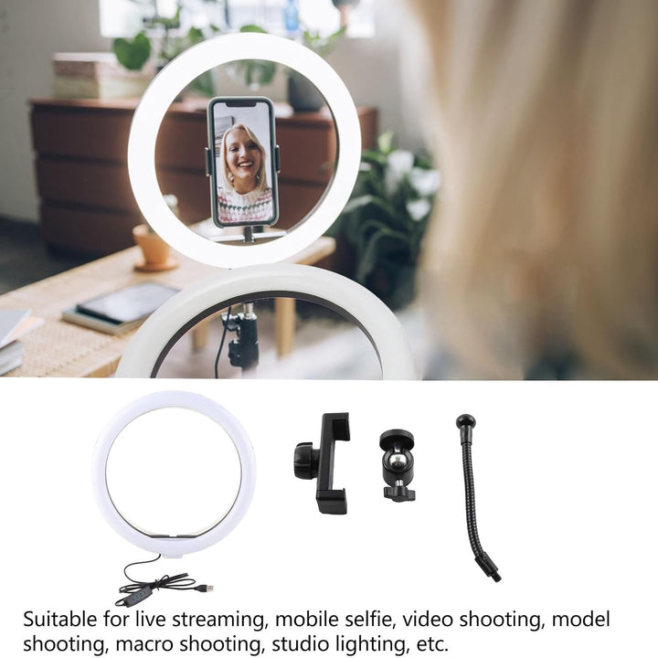 Fyearfly LED Ringlicht USB, 13 Zoll, Weiss, Einstellbare Helligkeit, Selfie Ringlicht mit Telefonhal