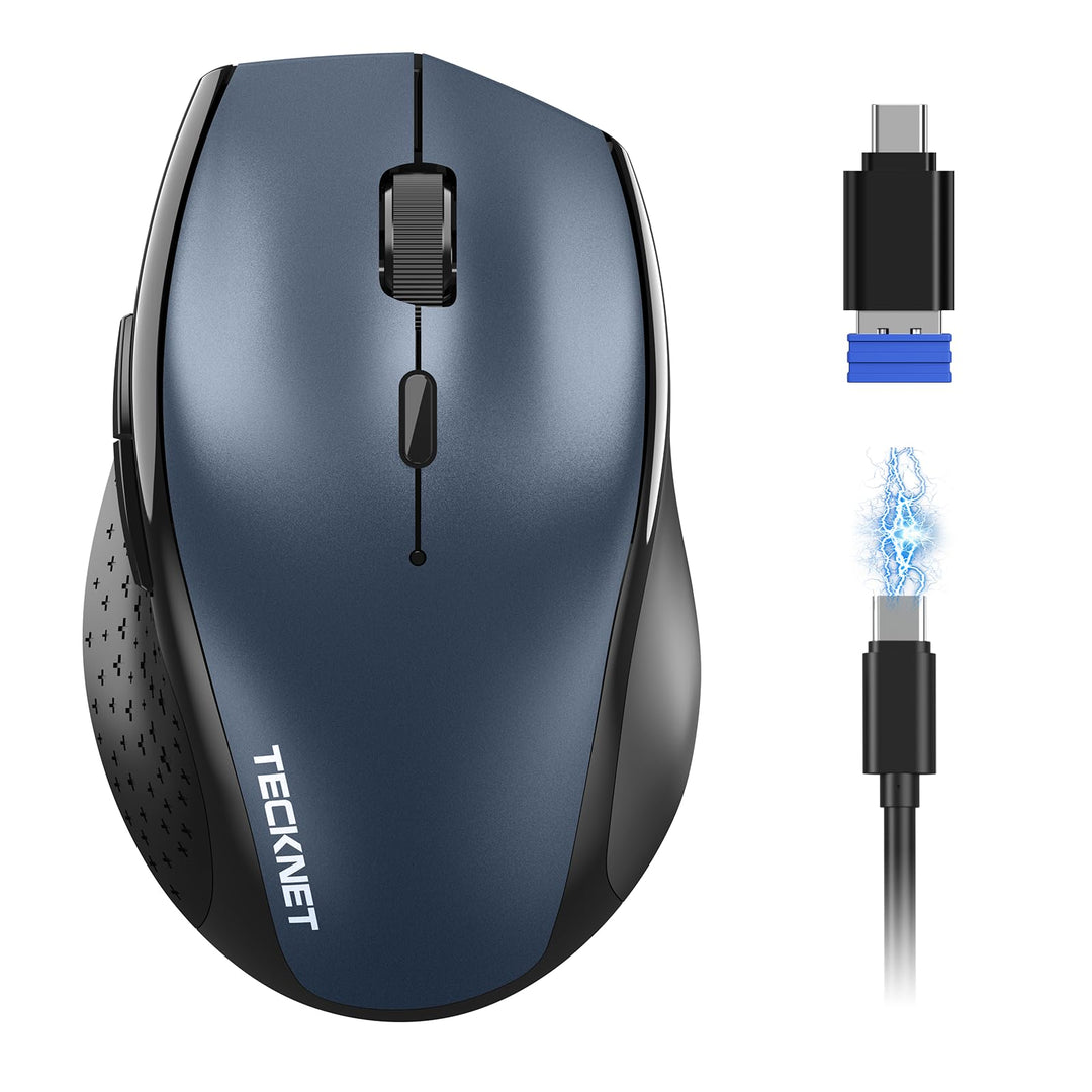 TECKNET Bluetooth-Maus, wiederaufladbare kabellose Maus für Laptop (Tri-Modus: BT 5.0/3.0 + 2.4G), 6