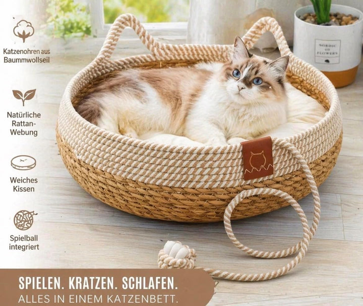 Katzenbett mit Kissen, 50cm Waschbar Katzenkorb Katzenbett Katzenhöhle Haustierbett mit Kissen und S