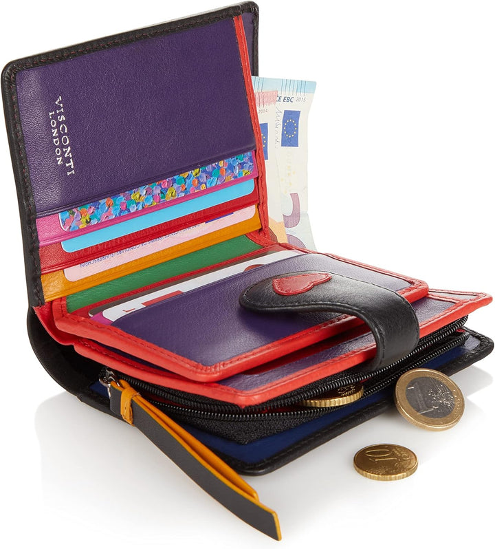 VISCONTI 100% Pur Leder Portemonnaie Damen RFID Schutz Geldbeutel Geldbörse Bifold Mehrfarbig Portmo