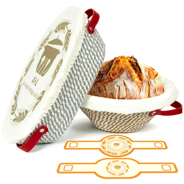 Gärkorb Brot Set, Brotgärkörbchen,Gärkörbchen Baumwollseil mit 2 Gärkörbchen (24cm rund & 28cm oval)