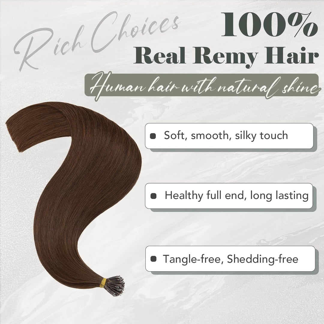 Rich Choices Extensions Echthaar Nano Bondings 35cm #4 Mittelbraun Nano Ring Extensions Echthaar Inv