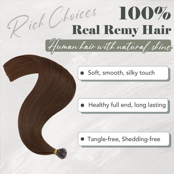 Rich Choices Extensions Echthaar Nano Bondings 35cm #4 Mittelbraun Nano Ring Extensions Echthaar Inv