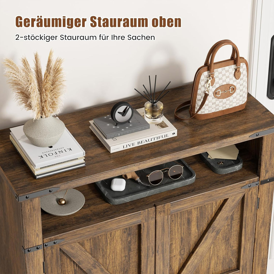 OCTORO Schuhschrank mit 2 Türen, Schuhschrank Holz im Landhausstil, Schuhkommode mit verstellbaren E