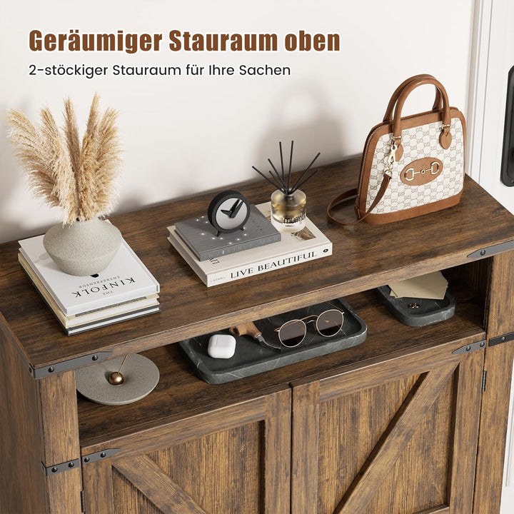 OCTORO Schuhschrank mit 2 Türen, Schuhschrank Holz im Landhausstil, Schuhkommode mit verstellbaren E