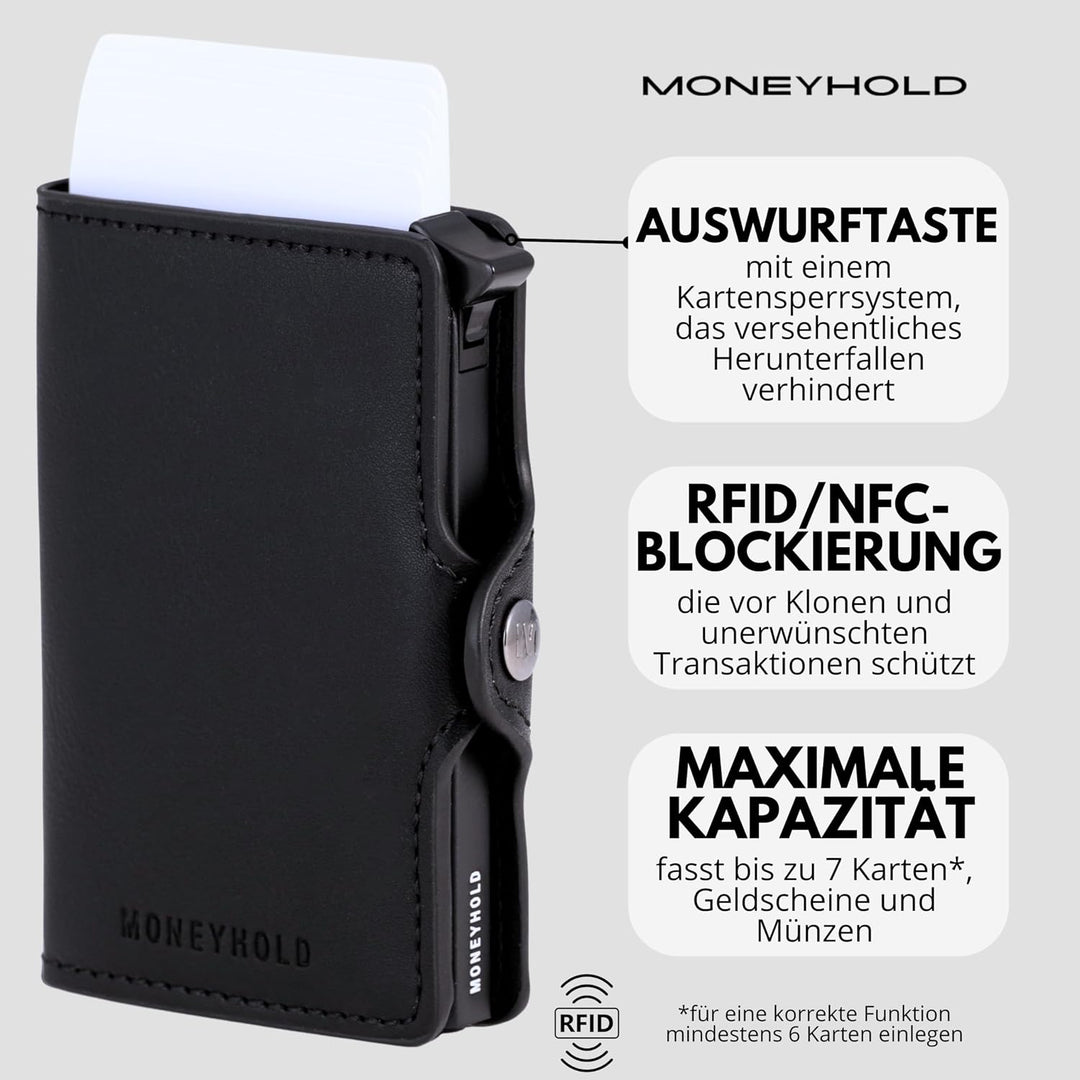 Moneyhold® Slim Wallet - Kartenetui Herren - Mini Geldbörse Herren auch mit Münzfach - Karten Portem