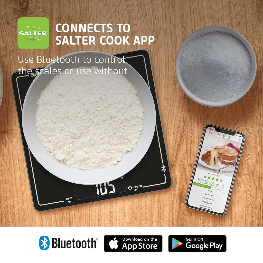 Salter 1193 BKDRUP Pro Bluetooth-Küchenwaage, Verbindung zur Salter Cook App, ultraflache Glasplattf