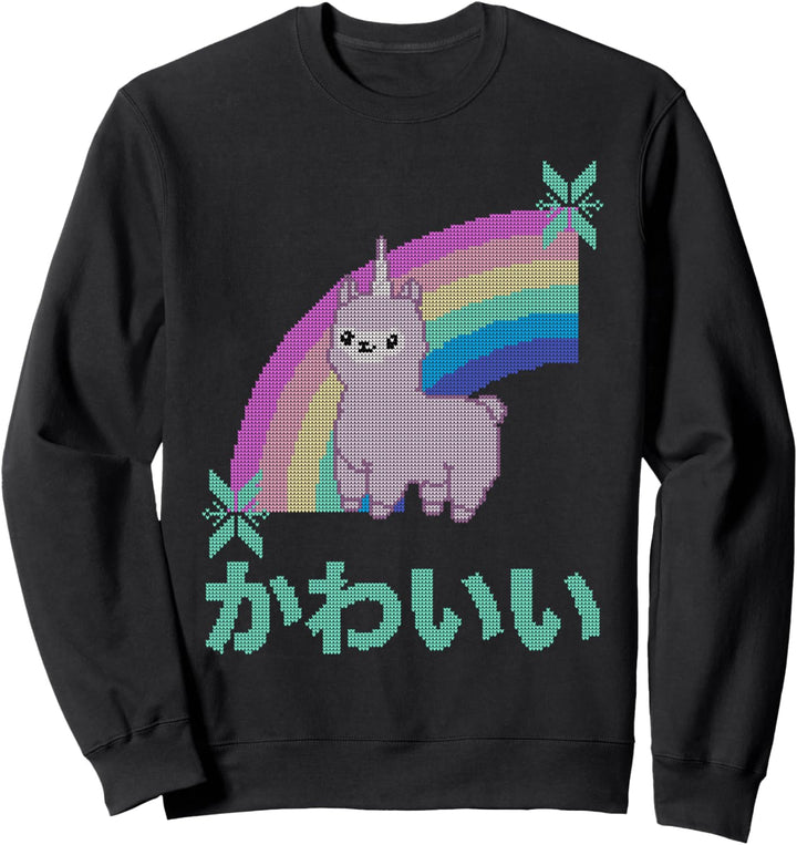 Cute Llamacorn and Pastel Rainbow Ugly Christmas Kawaii Sweatshirt