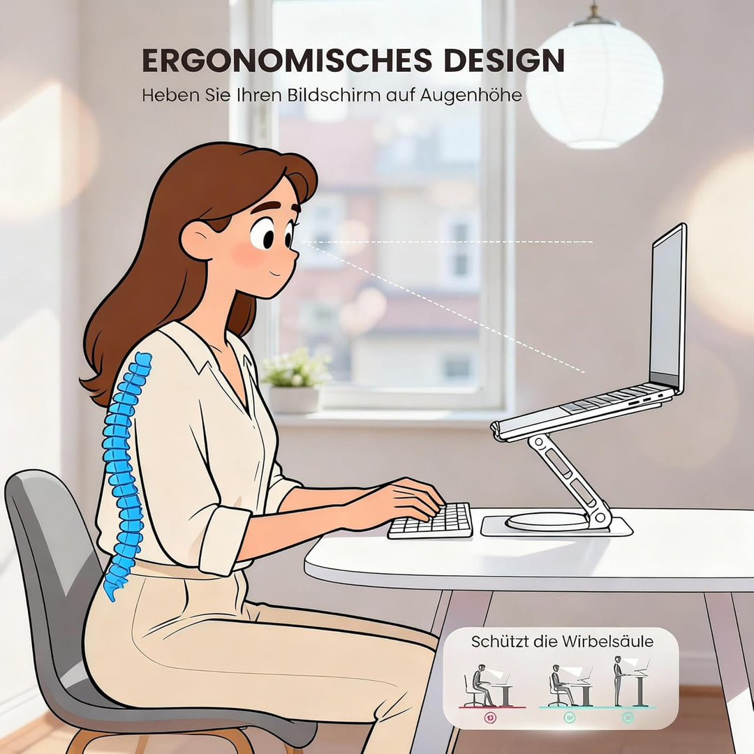 Generisch Laptopständer höhenverstellbar 360° drehbar – Ergonomischer Notebookständer mit Handyhalte