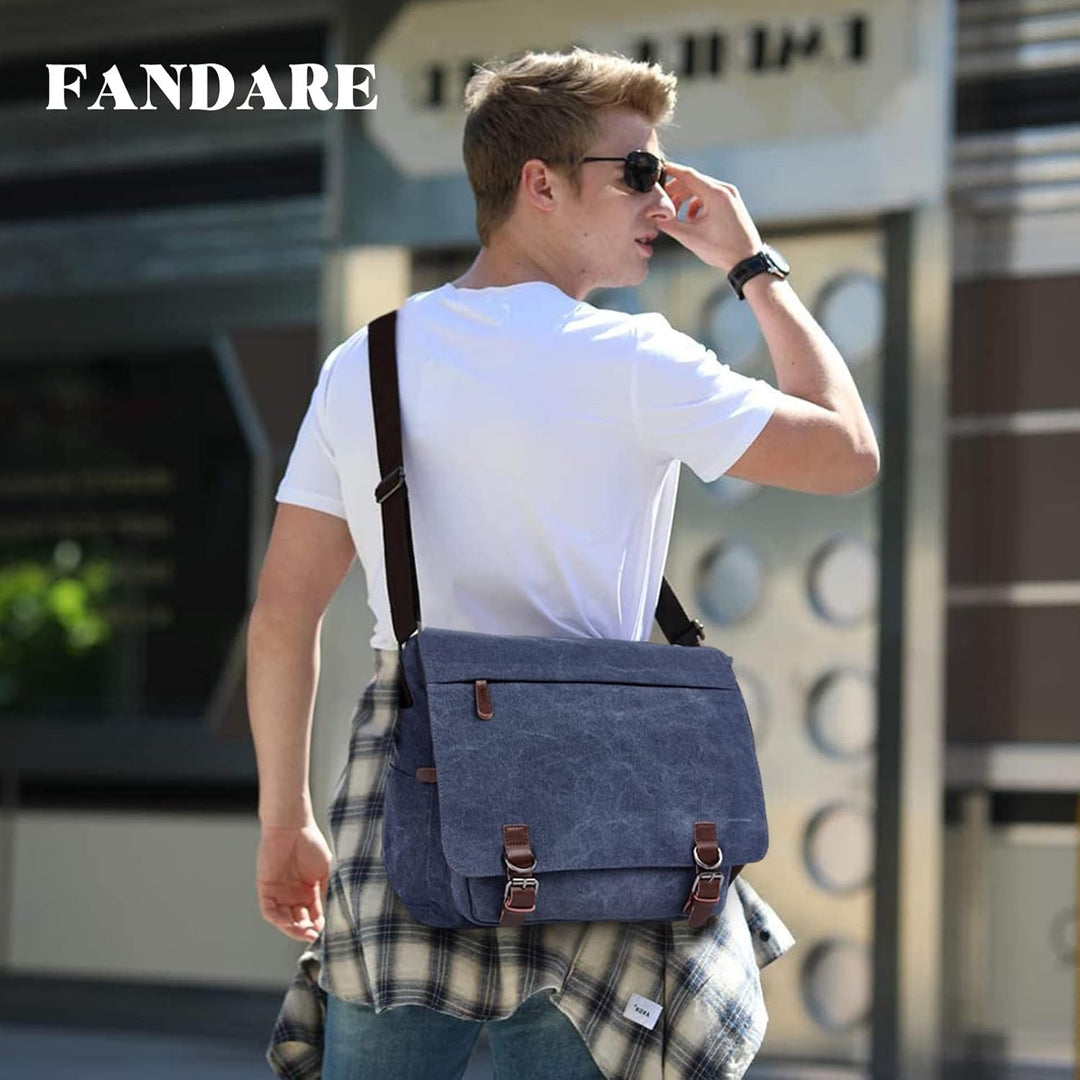 FANDARE Retro Umhängetasche Herren Segeltuch Arbeitstasche Messenger Bag Schultertasche passen 12,9-