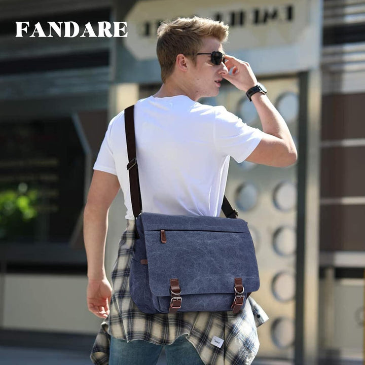 FANDARE Retro Umhängetasche Herren Segeltuch Arbeitstasche Messenger Bag Schultertasche passen 12,9-