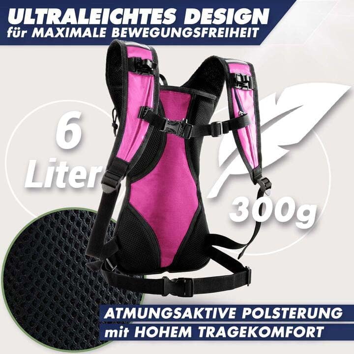 SASMO® Laufrucksack Damen 6L (Pink) mit Thermofach | Lauf Rucksack - Ultraleicht 300g | Laufrucksack