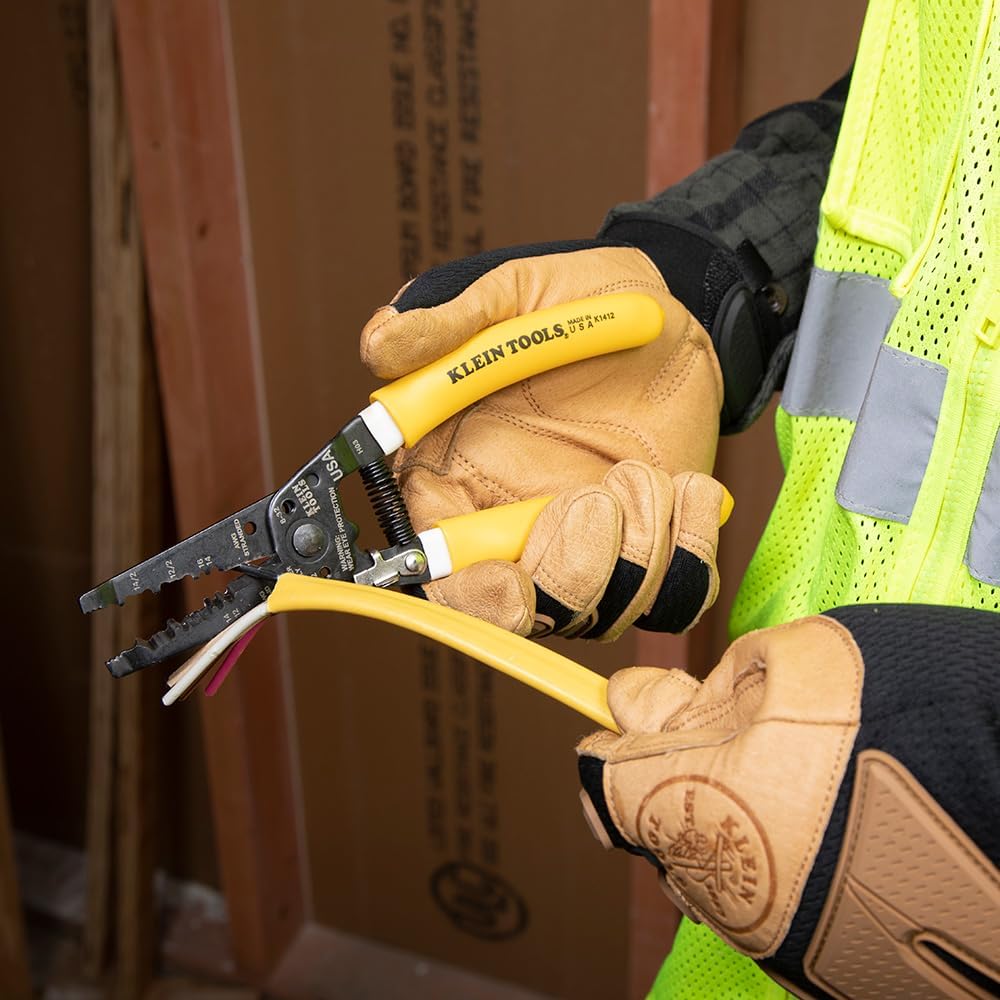 Klein Tools K1412 Wire Cutter/Wire Stripper, Dual NM Cable,Yellow/White, Strips 12 and 14 AWG Solid
