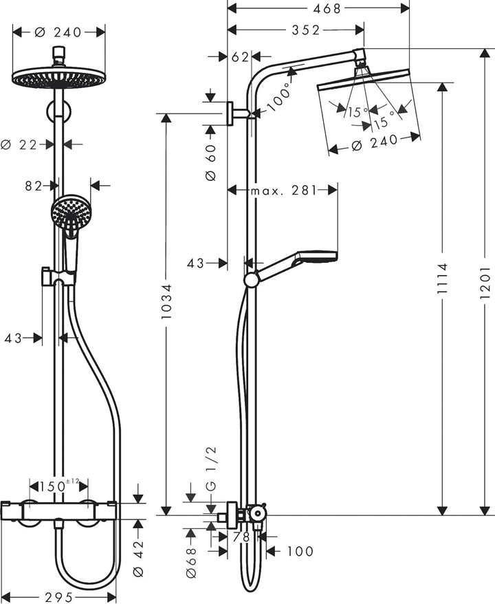 hansgrohe Crometta S Duschsäule 240 1-strahlig, chrom, 27267000 Kopfbrause: 1 Strahlart mit