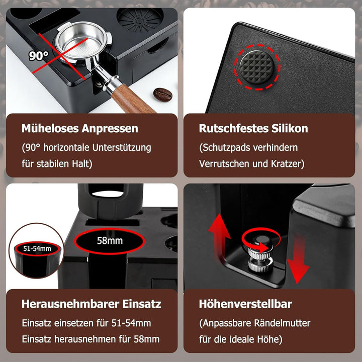 Tamperstation 51-54mm/58mm für Siebträger, Espresso Tamping Station aus ABS, Tamper Station Barista