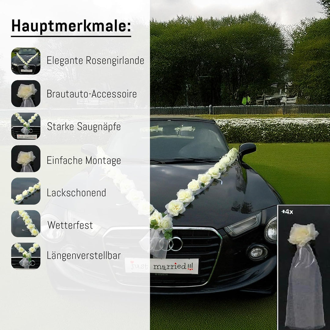 Rosen Girlande Braut Paar Rose Deko Dekoration Autoschmuck Hochzeit Car Auto Wedding ®Auto-schmuck D