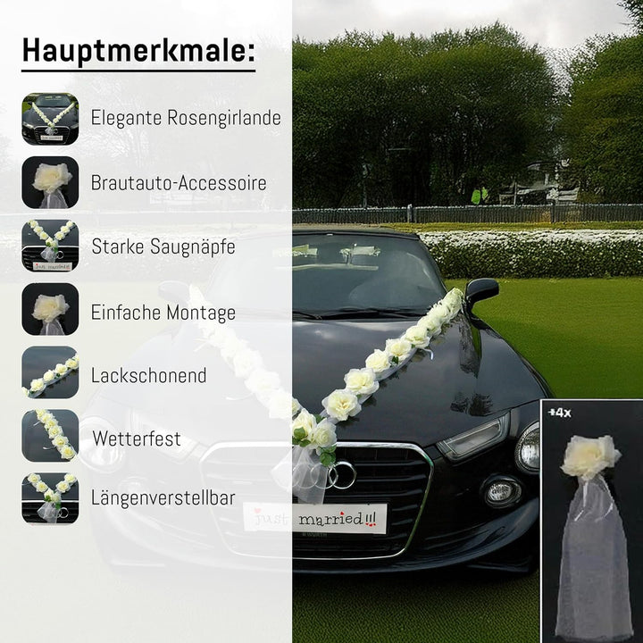 Rosen Girlande Braut Paar Rose Deko Dekoration Autoschmuck Hochzeit Car Auto Wedding ®Auto-schmuck D